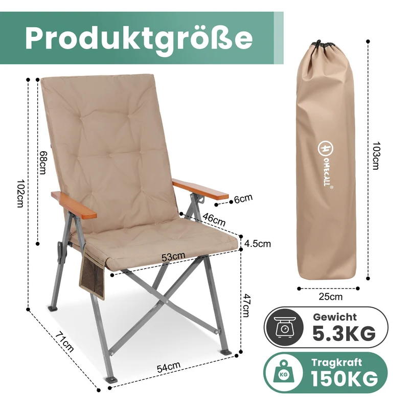3-tlg. Gartenset Sitzgruppe – Klapptisch ca. 120x70 cm höhenverstellbar Holzoptik + 2 Hochlehner Beige