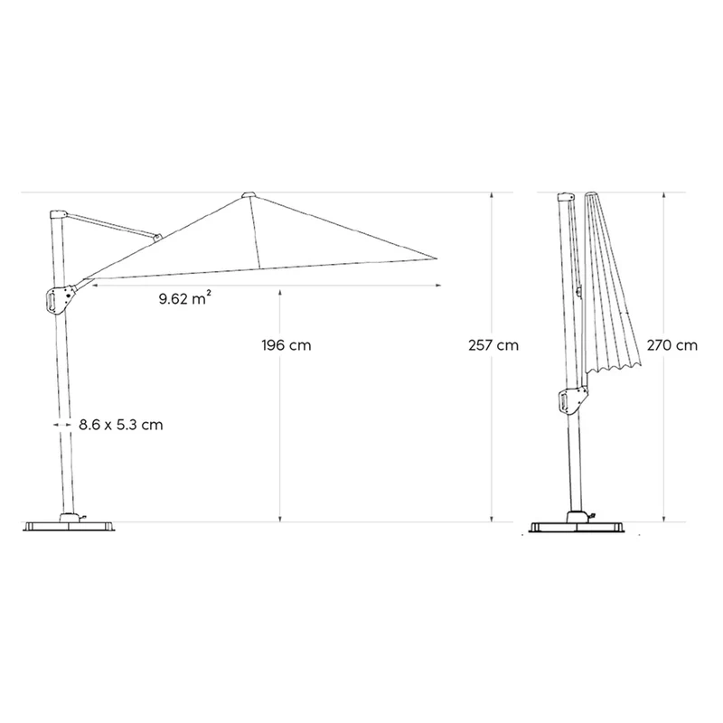 Platinum Sun & Shade zweefparasol Challenger T¹ ø350 lichtgrijs
