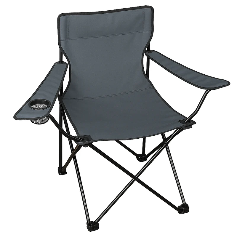 Campingstuhl faltbar Grau – robuster Faltstuhl mit Getränkehalter für Camping, Festival & Garten