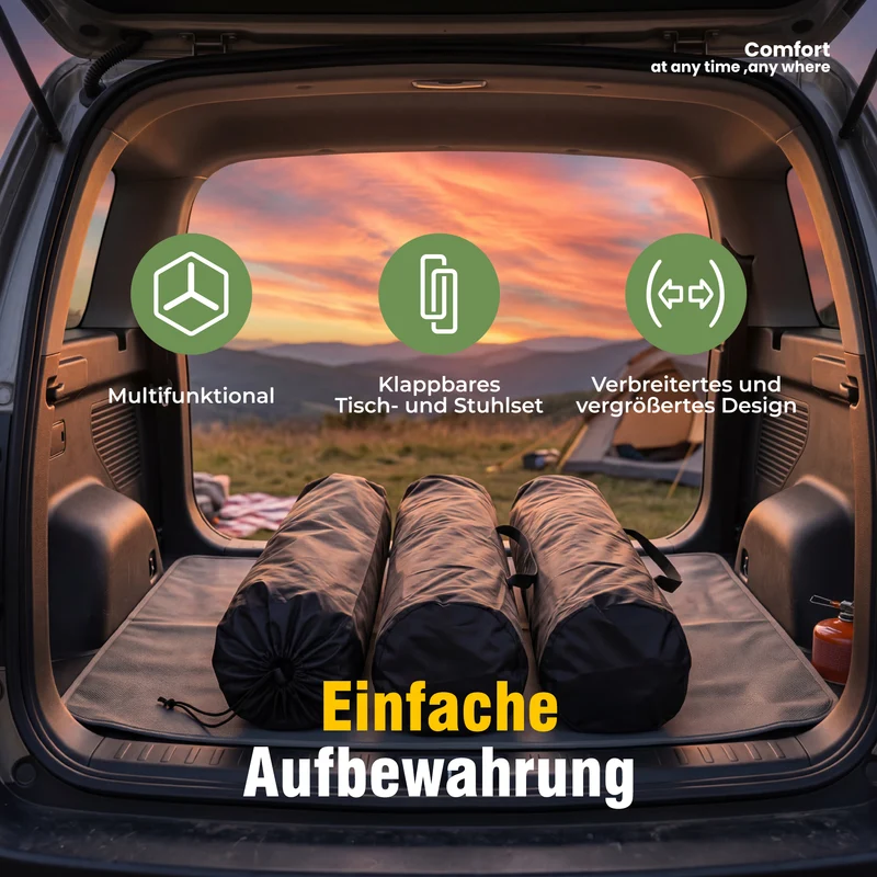 Campingmöbel-Set faltbar – 2 Campingstühle und 1 Campingtisch, leicht und kompakt, mit Getränkehaltern und Seitentaschen, bis 120 kg belastbar, blau