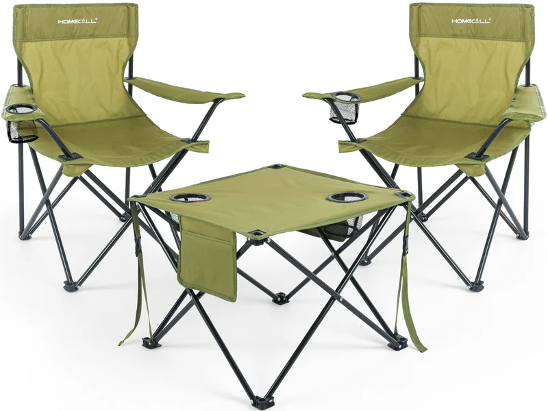 Campingmöbel-Set faltbar 2 klappbare Campingstühle und 1 kompakter Campingtisch, leicht, stabil, bis 120 kg belastbar, grün