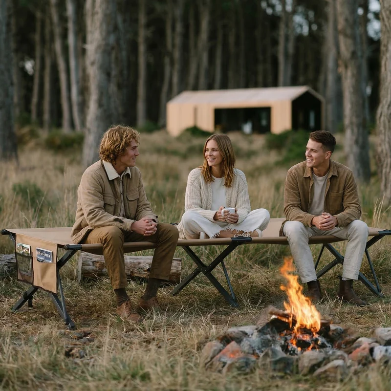 HOMECALL XXL Campingbett klappbar – stabiles Feldbett bis 200 kg, faltbares Outdoor- und Gästebett mit Tragetasche, sand