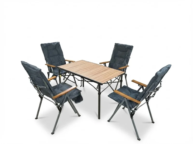 5-tlg. Gartenset Sitzgruppe – Klapptisch ca. 117x70 cm Holzoptik + 4 Hochlehner Dunkelgrau