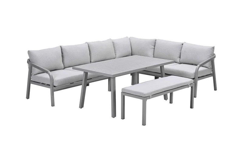Lounge-diningset Monti - taupe - 7-persoons - aluminium - Garden Impressions