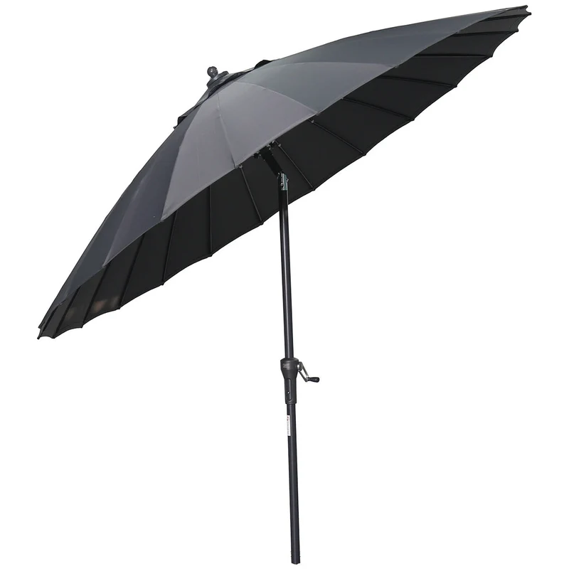 Set van ronde Manilla parasol - met parasolvoet en beschermhoes - 250 cm - Donkergrijs