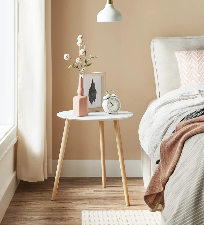 SONGMICS Beistelltisch-Set rund, 2 Moderne Sofatische, minimalistisch, skandinavischer Stil, Couchtische mit Beinen aus Massivholz, Tischkombination fürs Wohnzimmer, Balkon, Kiefernholz LET07WN
