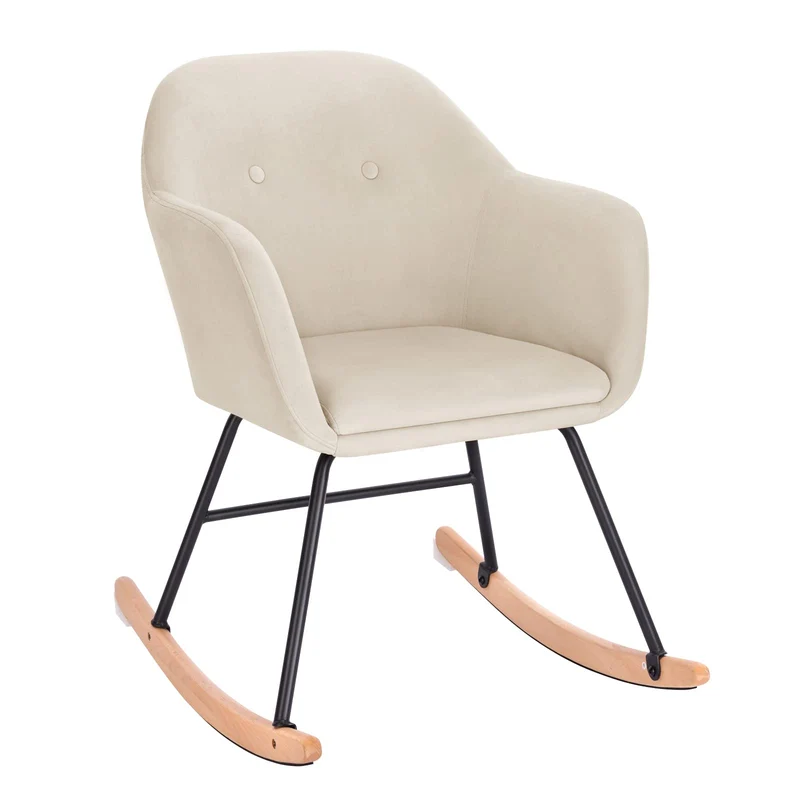 WOLTU Schaukelstuhl Relaxstuhl Sessel Schaukelsessel Schwingsessel Samt Stahl Massivholz Cremeweiß SKS16cm