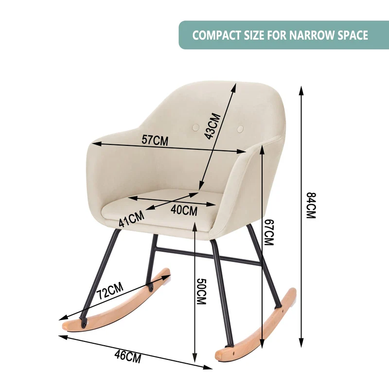 WOLTU Schaukelstuhl Relaxstuhl Sessel Schaukelsessel Schwingsessel Samt Stahl Massivholz Cremeweiß SKS16cm