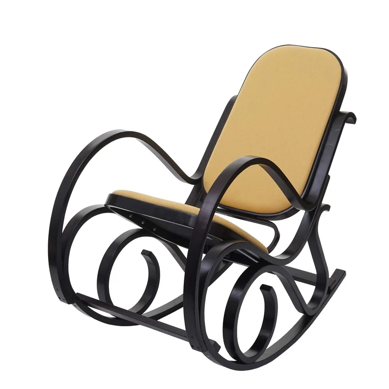 Mendler Schaukelstuhl M41, Schwingsessel Fernsehsessel, Massiv-Holz - Walnuss-Optik, Stoff/Textil gelb