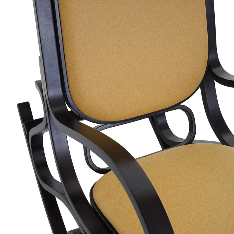 Mendler Schaukelstuhl M41, Schwingsessel Fernsehsessel, Massiv-Holz - Walnuss-Optik, Stoff/Textil gelb