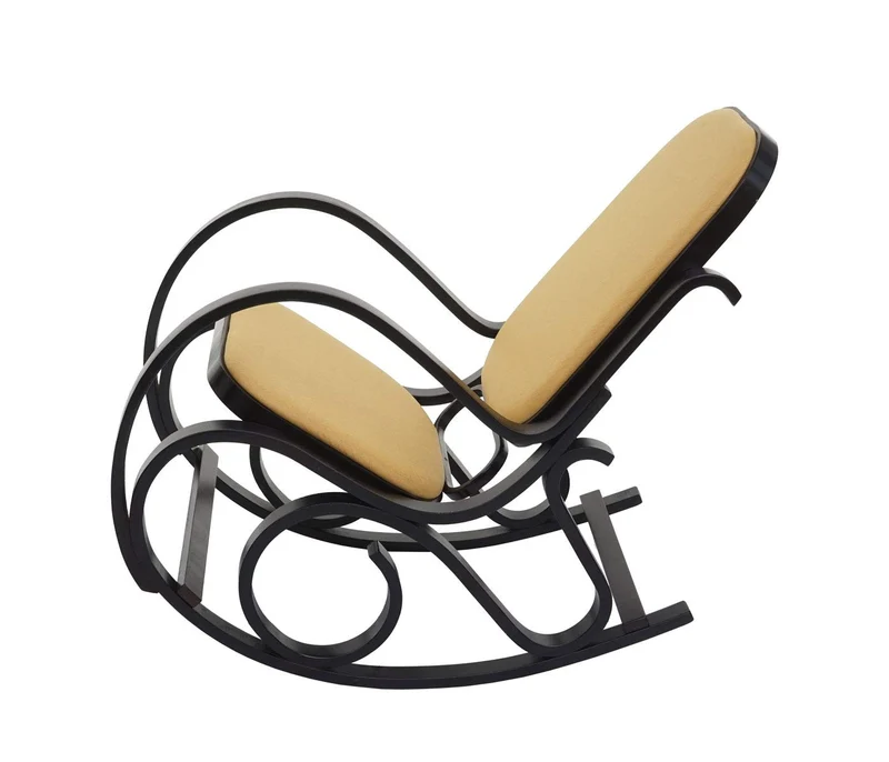 Mendler Schaukelstuhl M41, Schwingsessel Fernsehsessel, Massiv-Holz - Walnuss-Optik, Stoff/Textil gelb