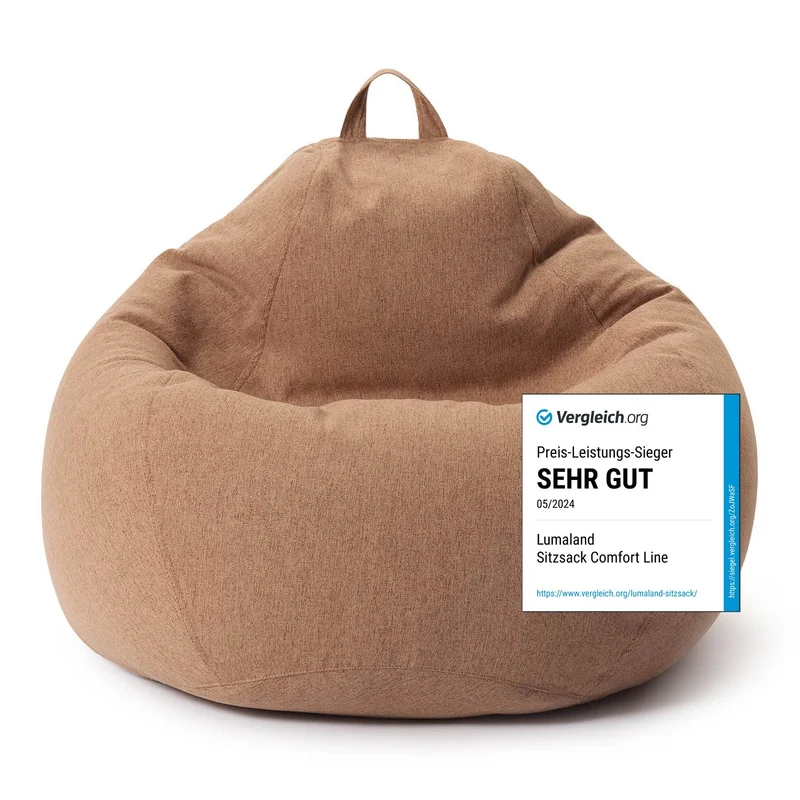 Lumaland Sitzsack Comfort Line | Indoor Beanbag 70x80x50cm mit mehr als 1 Mio. anpassbaren EPS-Perlen | Weiches & Komfortables Bodenkissen | Sessel für Kinder & Erwachsene | 120 L Volumen [Braun]