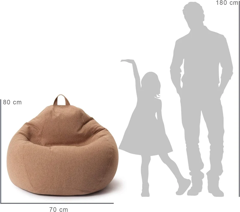 Lumaland Sitzsack Comfort Line | Indoor Beanbag 70x80x50cm mit mehr als 1 Mio. anpassbaren EPS-Perlen | Weiches & Komfortables Bodenkissen | Sessel für Kinder & Erwachsene | 120 L Volumen [Braun]
