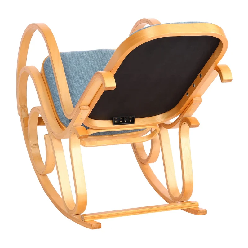Mendler Schaukelstuhl M41, Schwingsessel Fernsehsessel, Massiv-Holz - Eiche-Optik, Stoff/Textil blau