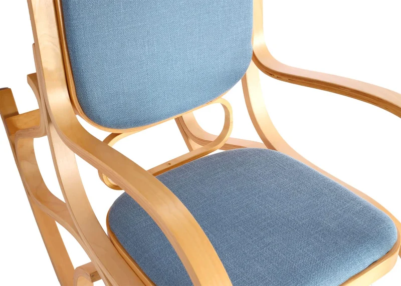 Mendler Schaukelstuhl M41, Schwingsessel Fernsehsessel, Massiv-Holz - Eiche-Optik, Stoff/Textil blau