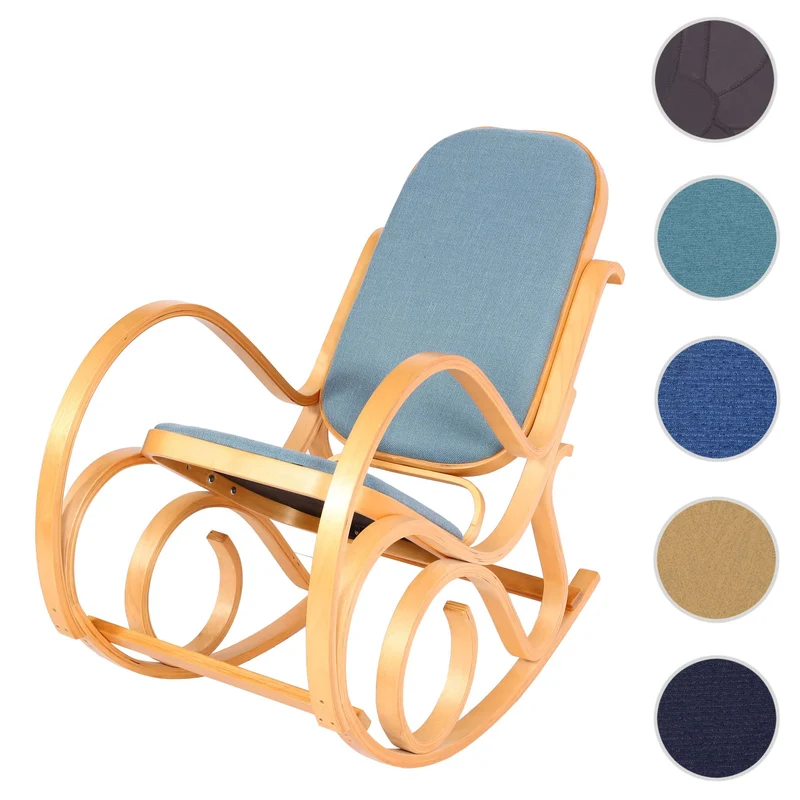 Mendler Schaukelstuhl M41, Schwingsessel Fernsehsessel, Massiv-Holz - Eiche-Optik, Stoff/Textil blau