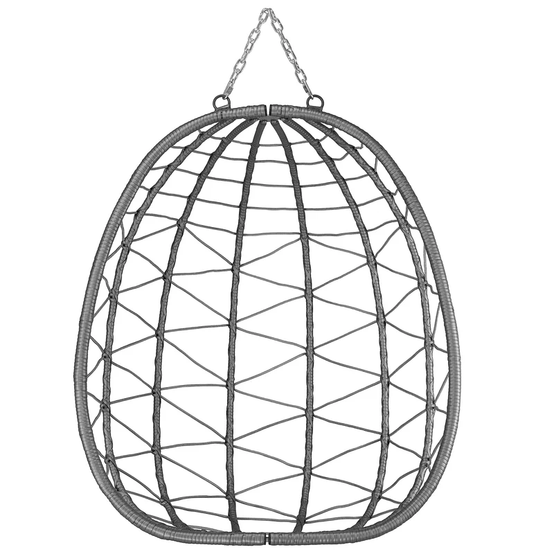 HinHocker Hängesessel mit Gestell | Grau | Hängeschaukel für Indoor und Outdoor | Inkl. Kissen und Auflagepolster | Korbsessel, Hängesessel Terrasse, Ei Stuhl, Hängekorb Sessel