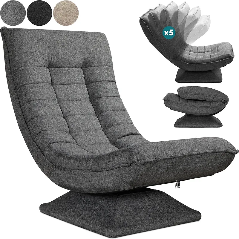 Casaria® Bodenstuhl verstellbare Rückenlehne 360° Drehbar Klappbar 150kg Belastbarkeit 60x105x87cm Gepolstert Wohnzimmer Gaming Relax Boden Sessel Grau