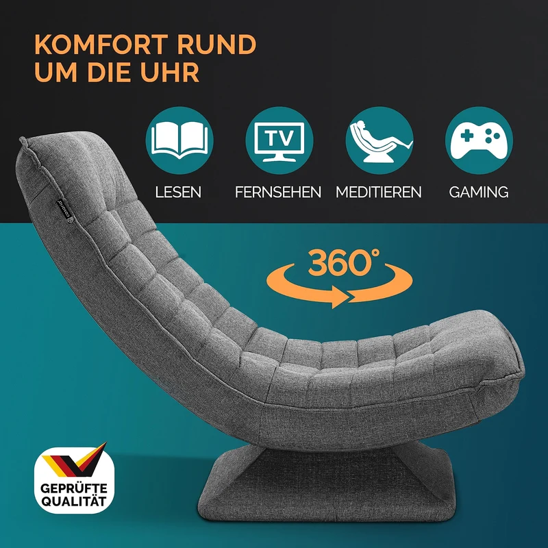 Casaria® Bodenstuhl verstellbare Rückenlehne 360° Drehbar Klappbar 150kg Belastbarkeit 60x105x87cm Gepolstert Wohnzimmer Gaming Relax Boden Sessel Grau