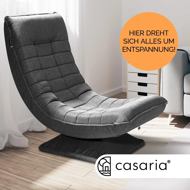 Casaria® Bodenstuhl verstellbare Rückenlehne 360° Drehbar Klappbar 150kg Belastbarkeit 60x105x87cm Gepolstert Wohnzimmer Gaming Relax Boden Sessel Grau