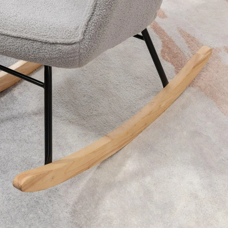 HOMCOM Schaukelstuhl, Schaukelsessel mit Berbervliesoptik, Armlehne, Gepolsterter Sessel mit Holzkufen, Relaxsessel für Wohnzimmer, Schlafzimmer, bis 120kg belastbar, Hellgrau