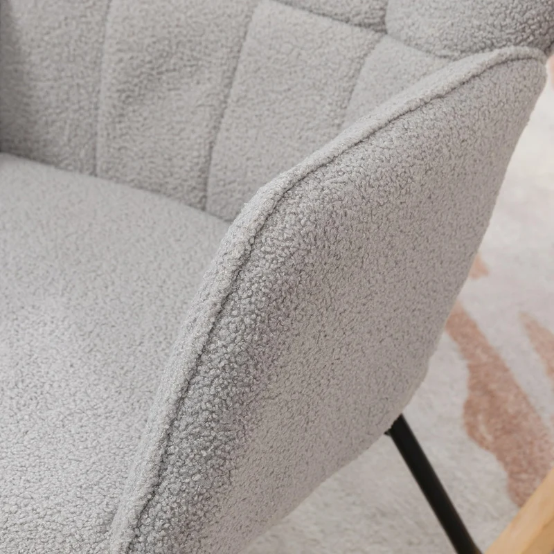 HOMCOM Schaukelstuhl, Schaukelsessel mit Berbervliesoptik, Armlehne, Gepolsterter Sessel mit Holzkufen, Relaxsessel für Wohnzimmer, Schlafzimmer, bis 120kg belastbar, Hellgrau