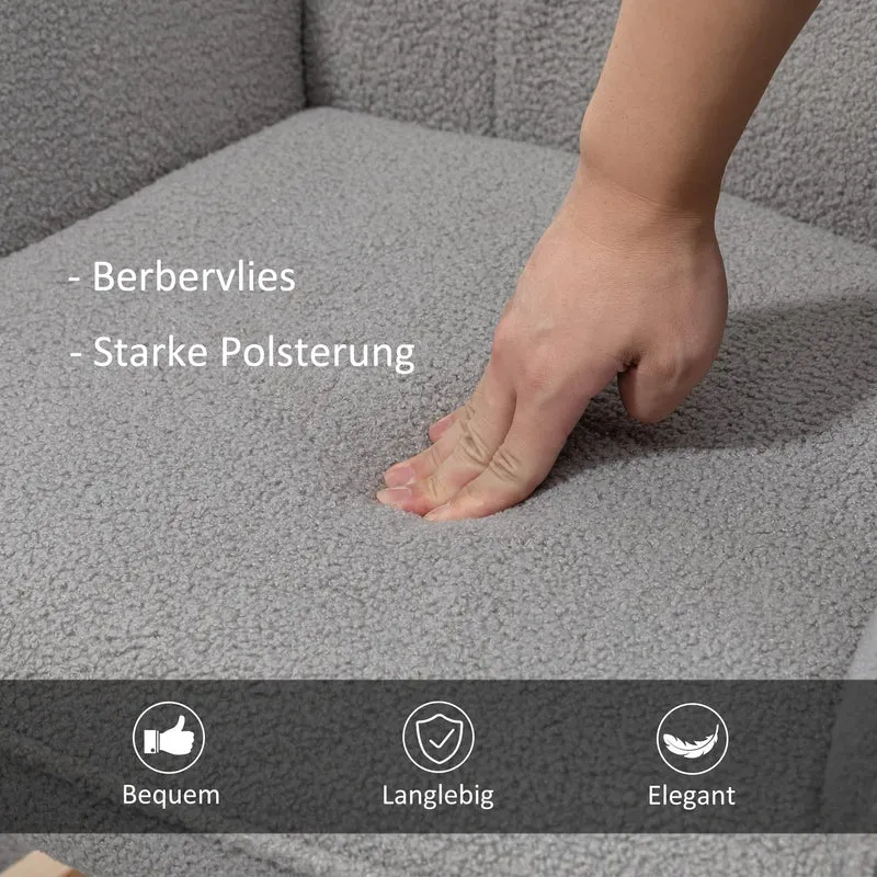 HOMCOM Schaukelstuhl, Schaukelsessel mit Berbervliesoptik, Armlehne, Gepolsterter Sessel mit Holzkufen, Relaxsessel für Wohnzimmer, Schlafzimmer, bis 120kg belastbar, Hellgrau