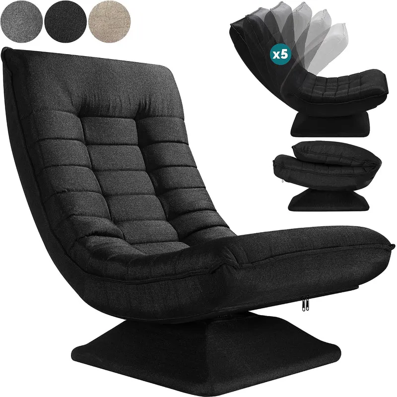 Casaria® Bodenstuhl verstellbare Rückenlehne 360° Drehbar Klappbar 150kg Belastbarkeit 60x105x87cm Gepolstert Wohnzimmer Gaming Relax Boden Sessel Schwarz