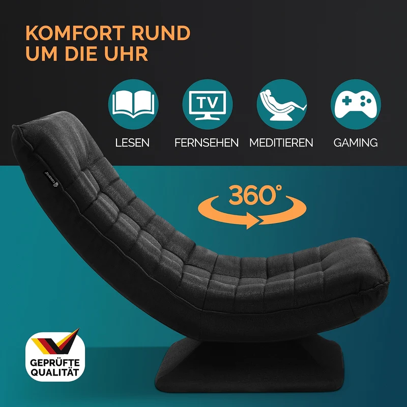 Casaria® Bodenstuhl verstellbare Rückenlehne 360° Drehbar Klappbar 150kg Belastbarkeit 60x105x87cm Gepolstert Wohnzimmer Gaming Relax Boden Sessel Schwarz