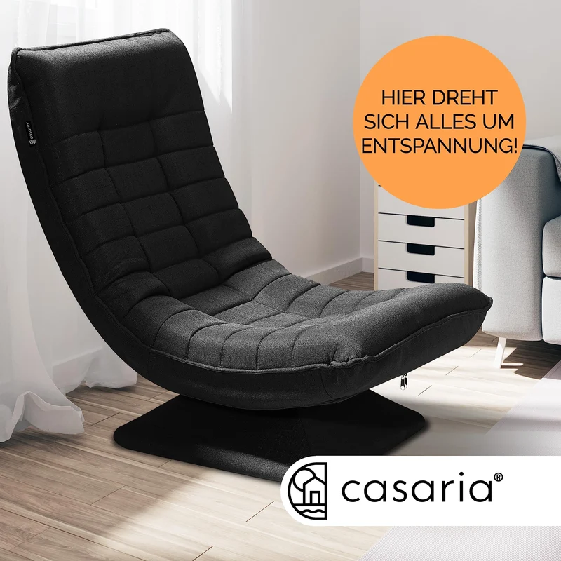 Casaria® Bodenstuhl verstellbare Rückenlehne 360° Drehbar Klappbar 150kg Belastbarkeit 60x105x87cm Gepolstert Wohnzimmer Gaming Relax Boden Sessel Schwarz
