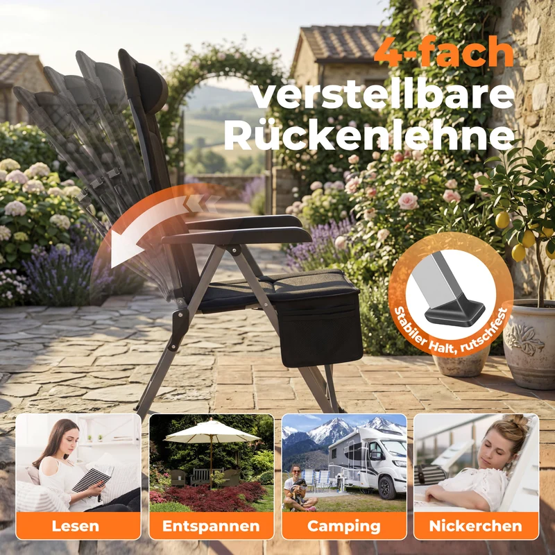 Klappbarer Campingstuhl mit 3D-Mesh-Polsterung – leichter Outdoor-Stuhl für Strand, Picknick und Garten
