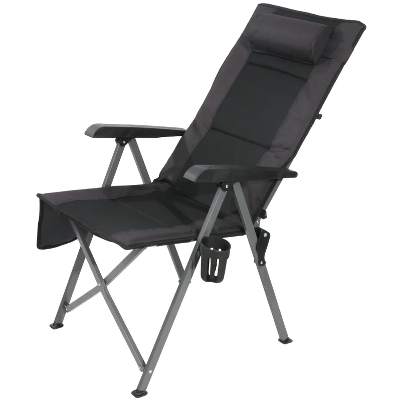 Campingstuhl klappbar mit Fußstütze – gepolsterter Outdoor-Stuhl mit 4-fach verstellbarer Rückenlehne, schwarz