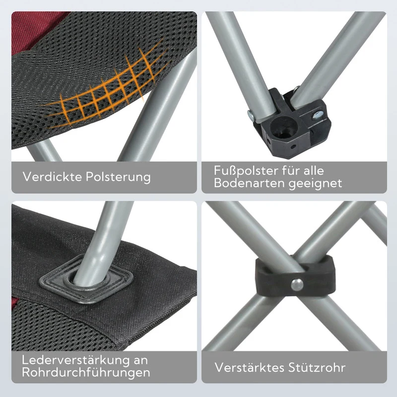 Campingstuhl klappbar Hochlehner – Stabiler Outdoor Klappstuhl für Camping, Garten und Balkon rot/schwarz