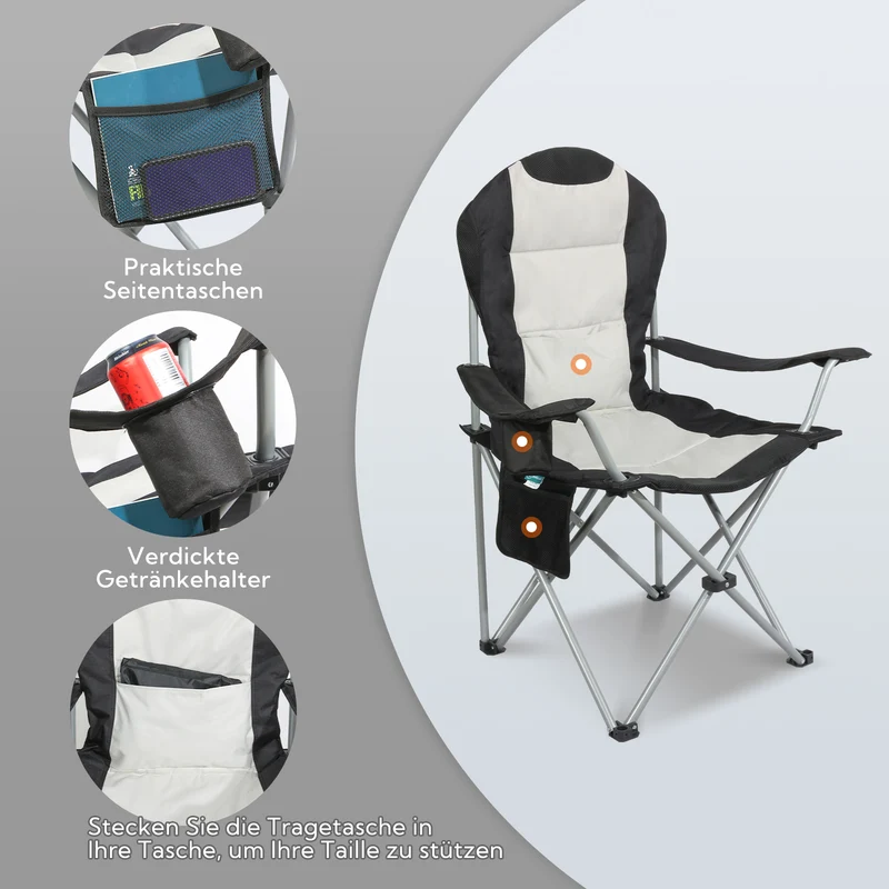 HOMECALL Campingstuhl Hochlehner klappbar – gepolsterter Outdoorstuhl bis 150 kg belastbar Weiß/Schwarz | B-Ware Sonderposten
