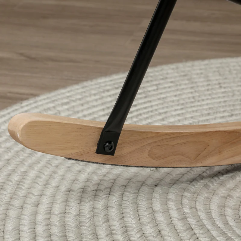 HOMCOM Schaukelstuhl, Schaukelsessel mit Samtoptik, Armlehne, Gepolsterter Sessel mit Holzkufen, Relaxsessel für Wohnzimmer, Schlafzimmer, bis 120kg belastbar, Hellgrau