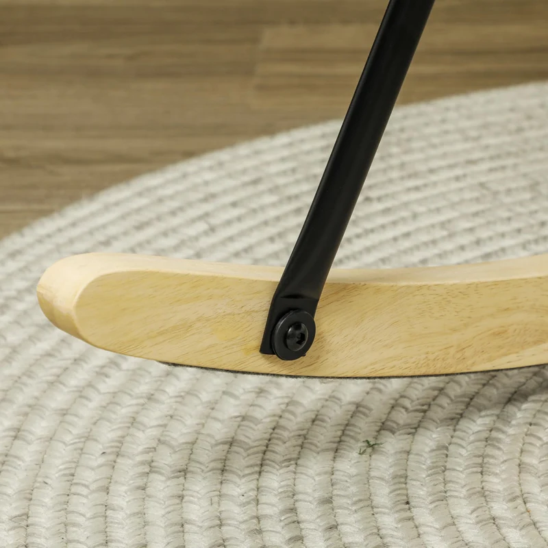HOMCOM Schaukelstuhl, Schaukelsessel mit Samtoptik, Armlehne, Gepolsterter Sessel mit Holzkufen, Relaxsessel für Wohnzimmer, Schlafzimmer, bis 120kg belastbar, Beige