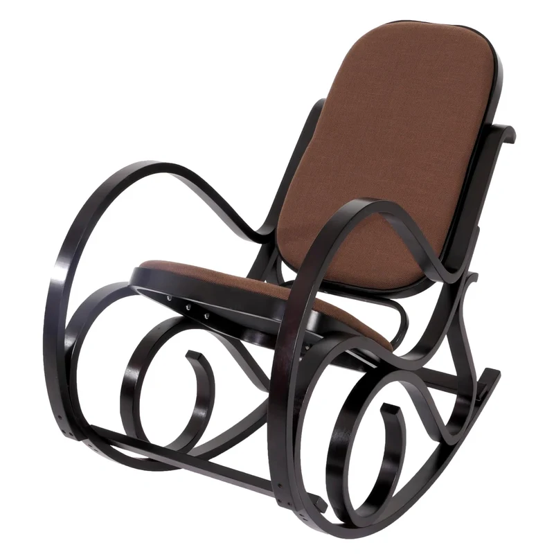 Mendler Schaukelstuhl M41, Schwingsessel Fernsehsessel, Massiv-Holz - Walnuss-Optik, Stoff/Textil Dunkelbraun