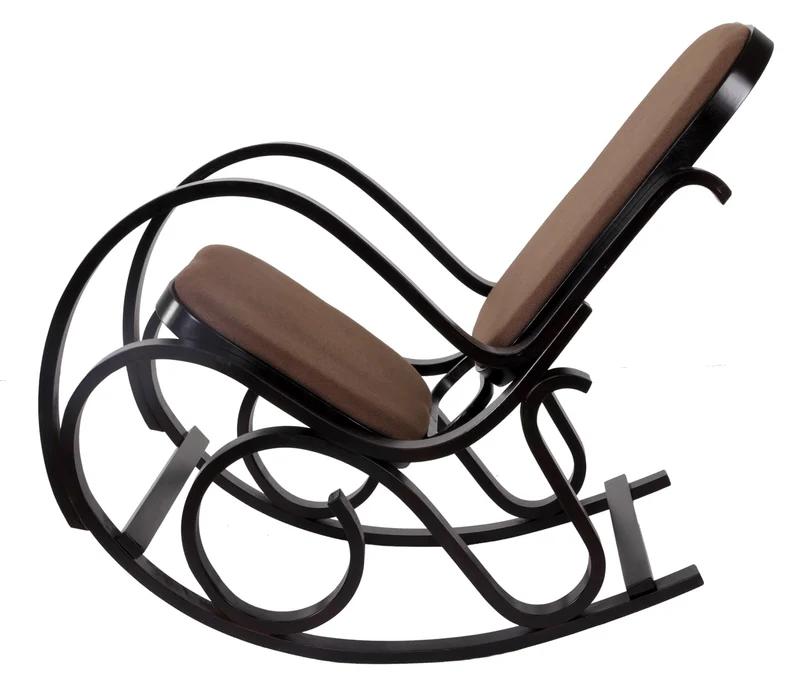 Mendler Schaukelstuhl M41, Schwingsessel Fernsehsessel, Massiv-Holz - Walnuss-Optik, Stoff/Textil Dunkelbraun