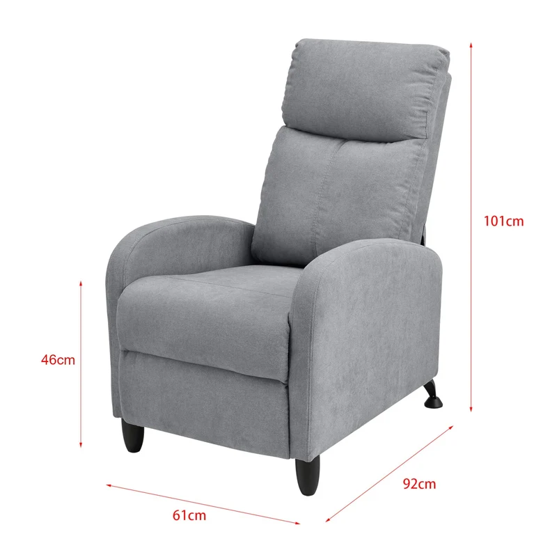[en.casa] Polstersessel Bregenz Relaxsessel Relaxliege 102x60x92 cm Liegesessel Fernsehsessel Sessel mit Verstellbarer Rückenlehne TV Sessel aus Textil Hellgrau