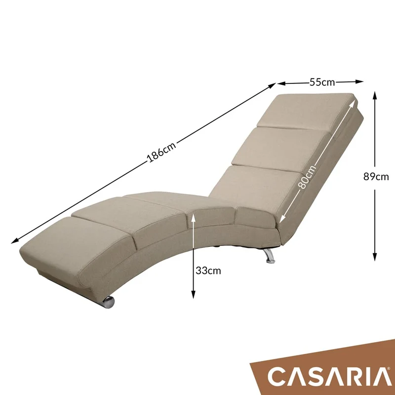Casaria® Relaxliege XXL London 186x89x55cm Ergonomisch Stoff Gepolstert 180kg Belastbarkeit Wohnzimmer Büro Indoor Chaiselongue Relaxsessel Liege Beige