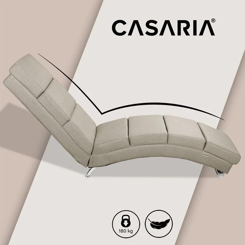 Casaria® Relaxliege XXL London 186x89x55cm Ergonomisch Stoff Gepolstert 180kg Belastbarkeit Wohnzimmer Büro Indoor Chaiselongue Relaxsessel Liege Beige