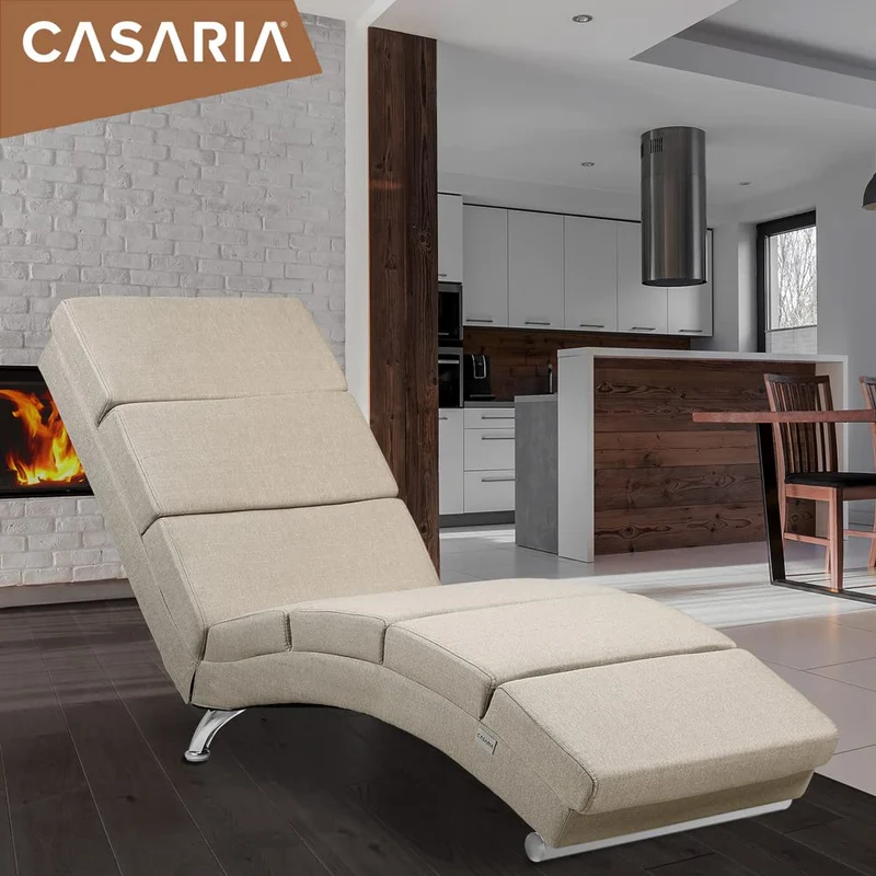 Casaria® Relaxliege XXL London 186x89x55cm Ergonomisch Stoff Gepolstert 180kg Belastbarkeit Wohnzimmer Büro Indoor Chaiselongue Relaxsessel Liege Beige