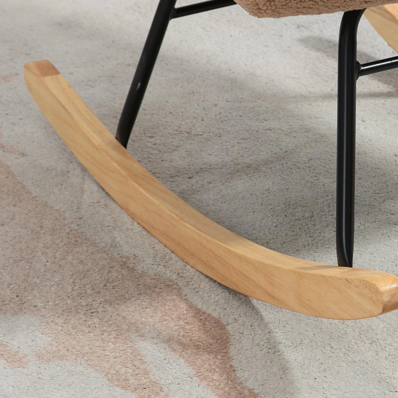 HOMCOM Schaukelstuhl, Schaukelsessel mit Berbervliesoptik, Armlehne, Gepolsterter Sessel mit Holzkufen, Relaxsessel für Wohnzimmer, Schlafzimmer, bis 120kg belastbar, Braun