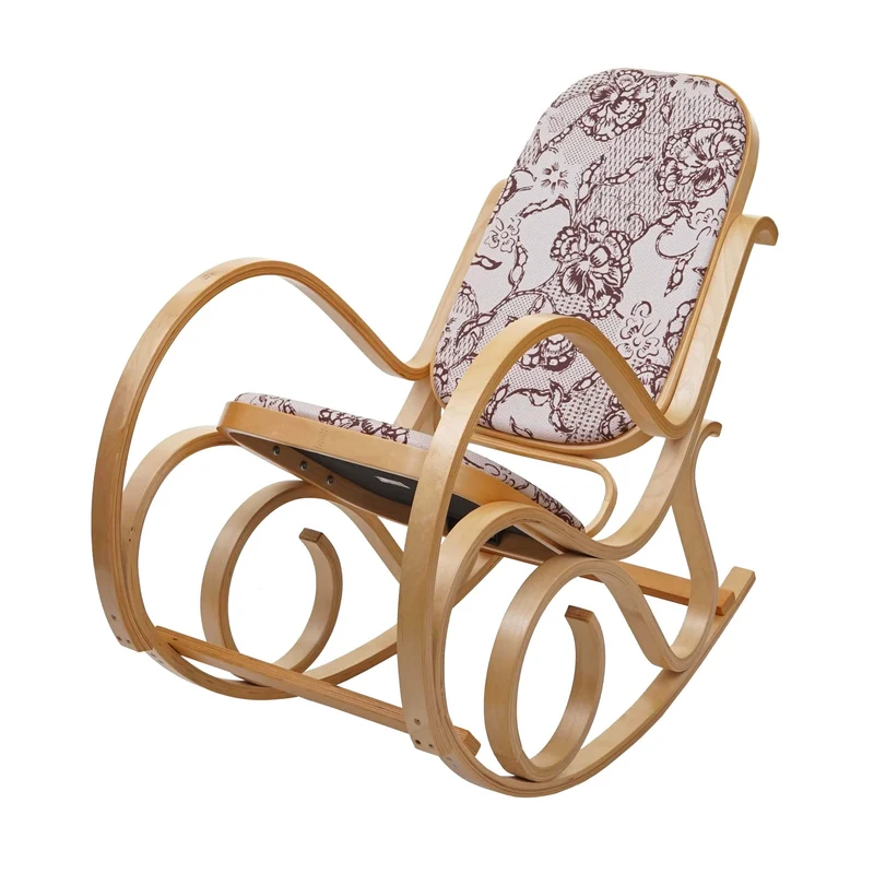 Mendler Schaukelstuhl M41, Schwingsessel Fernsehsessel, Massiv-Holz - Eiche-Optik, Stoff/Textil Jacquard braun
