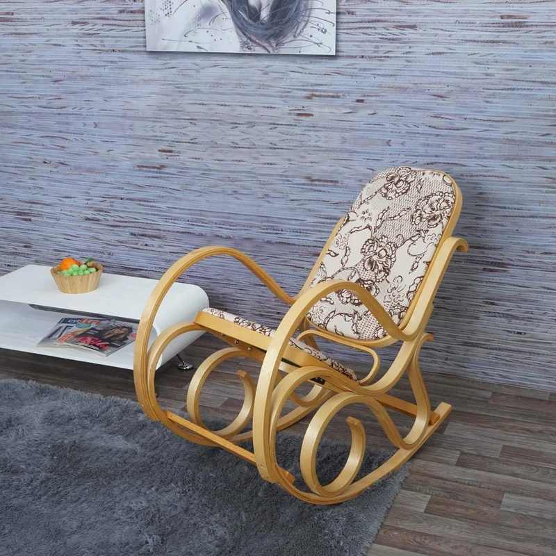 Mendler Schaukelstuhl M41, Schwingsessel Fernsehsessel, Massiv-Holz - Eiche-Optik, Stoff/Textil Jacquard braun