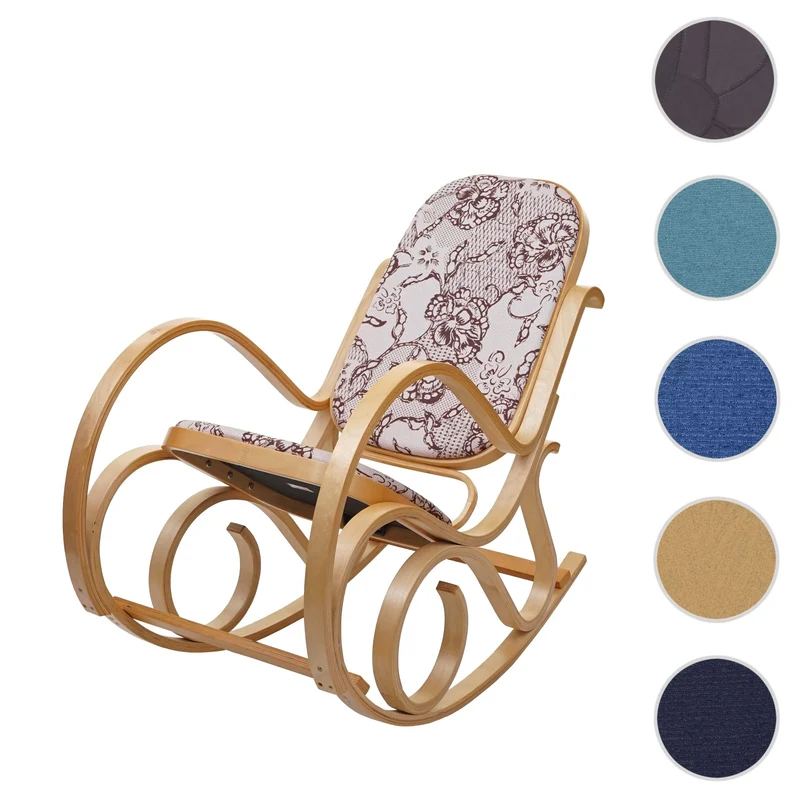 Mendler Schaukelstuhl M41, Schwingsessel Fernsehsessel, Massiv-Holz - Eiche-Optik, Stoff/Textil Jacquard braun