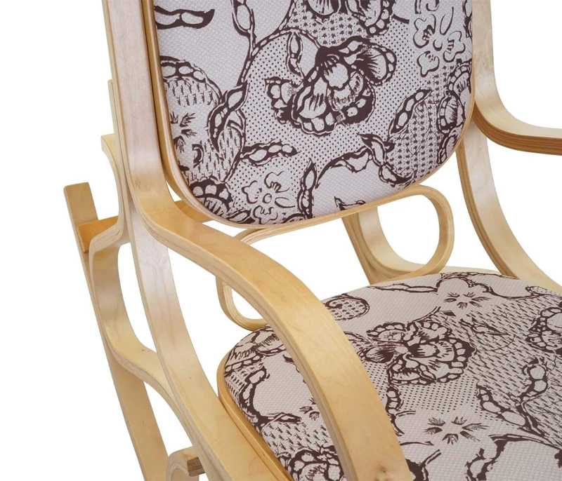 Mendler Schaukelstuhl M41, Schwingsessel Fernsehsessel, Massiv-Holz - Eiche-Optik, Stoff/Textil Jacquard braun
