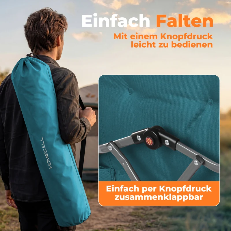 Campingstuhl klappbar mit Holzarmlehnen extra hoch – gepolsterter Outdoor-Klappstuhl, 4-fach verstellbar, bis 150 kg belastbar, Marineblau