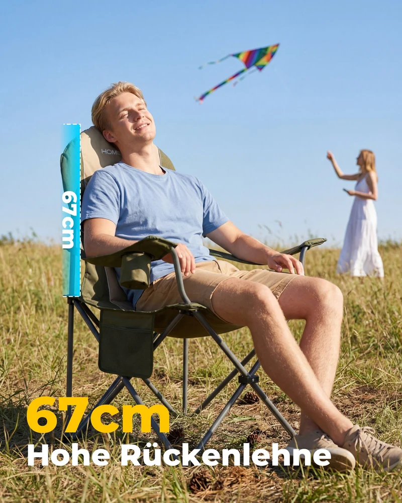 Campingstuhl faltbar Hochlehner – gepolsterter Outdoor-Klappstuhl bis 150 kg, leicht und stabil, grün