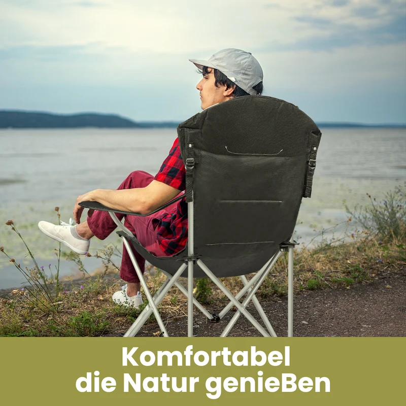 HOMECALL Campingstuhl klappbar – 3-fach verstellbar, gepolstert mit Getränkehalter bis 150 kg belastbar | B-Ware Sonderposten